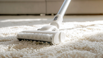 千庫網_地毯上無繩真空吸塵器的白色渦輪刷室內清潔概念_攝影圖編號20722651